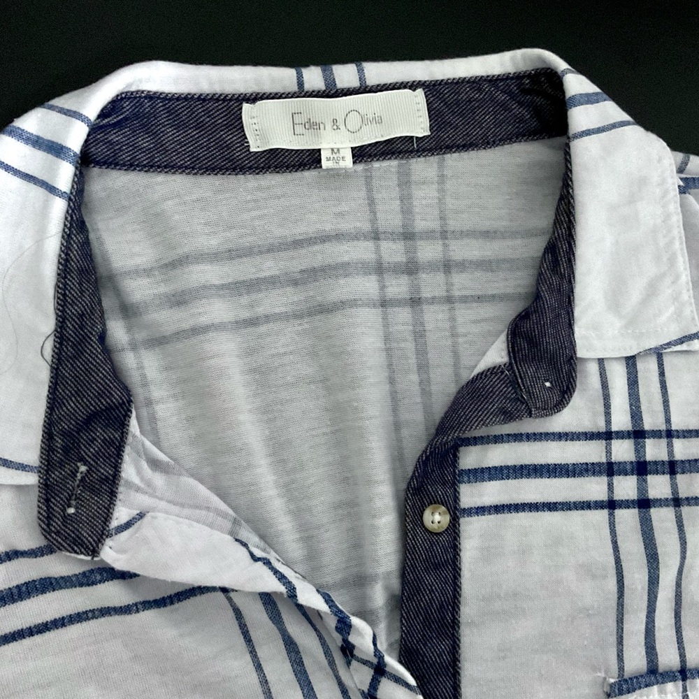 White and Blue Plaid Button Down Shirt - Picture 7 of 7